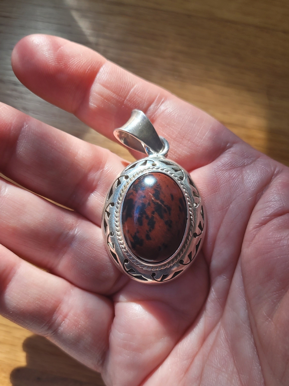 Sterling Silver Brown Mahogany Obsidan Pendant